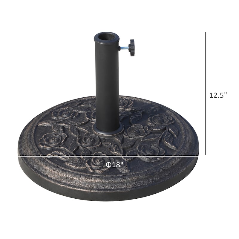 Outsunny 18" Round Decorative Resin Rose Floral Umbrella Pole Holder with Elegant Bronze Finish & Universal Coupler