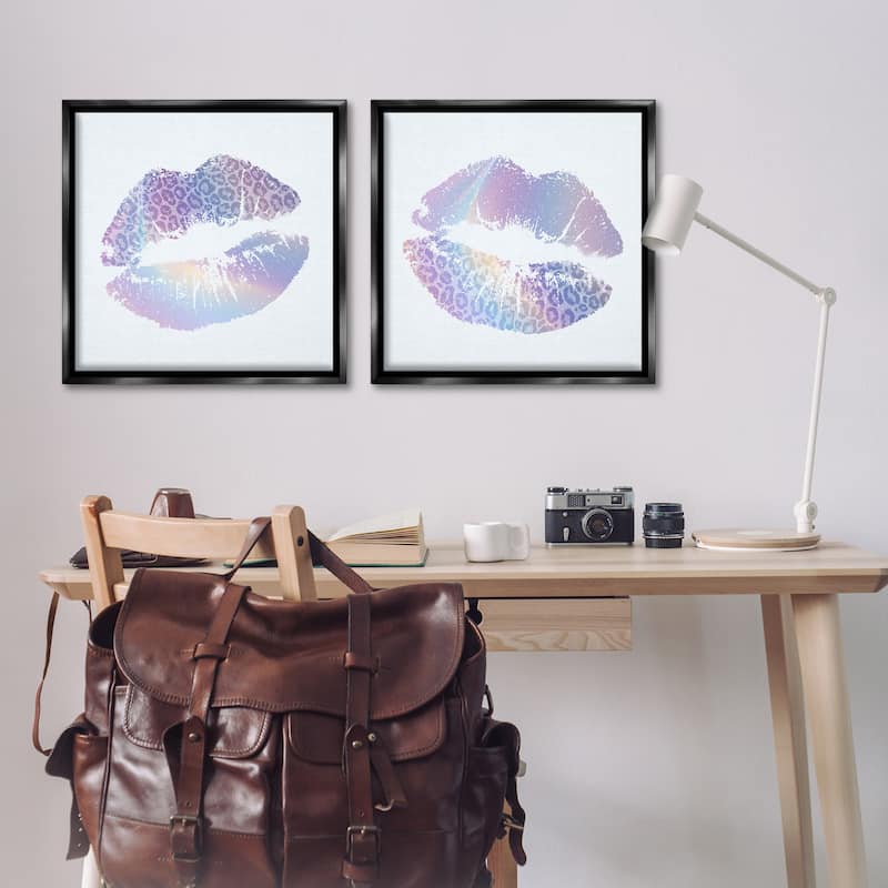 Stupell Glam Leopard Pattern Lipstick Framed Floater Canvas Wall Art Design By Kim Allen (Set of 2)