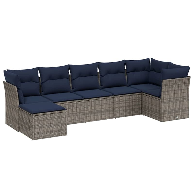 vidaXL Patio Sofa Set with Cushions Outdoor Conversation Furniture Poly Rattan - 24.4" x 24.4" x 27.2"