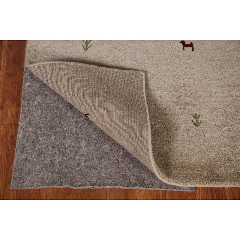 Hand Knotted Oriental 100% Wool Carpet Tribal Animal Pictorial Beige & Ivories Gabbeh Area Rug - 6' 6'' X 4' 8''