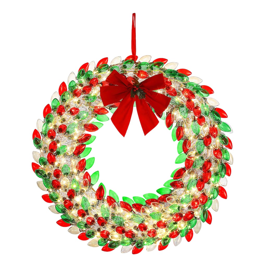 30 in. Retro C9 Bulb Wreath - Red and Green - 30 in.