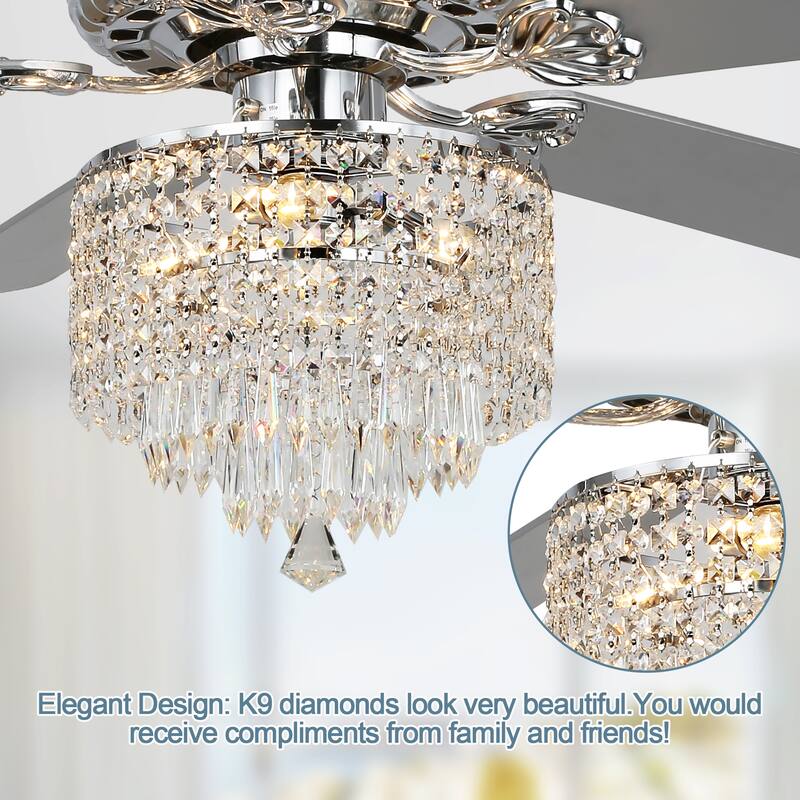 Oaks Aura 52in. Modern Glam Chrome Crystal 5 Reversible Blades Ceiling Fan Remote Control Included
