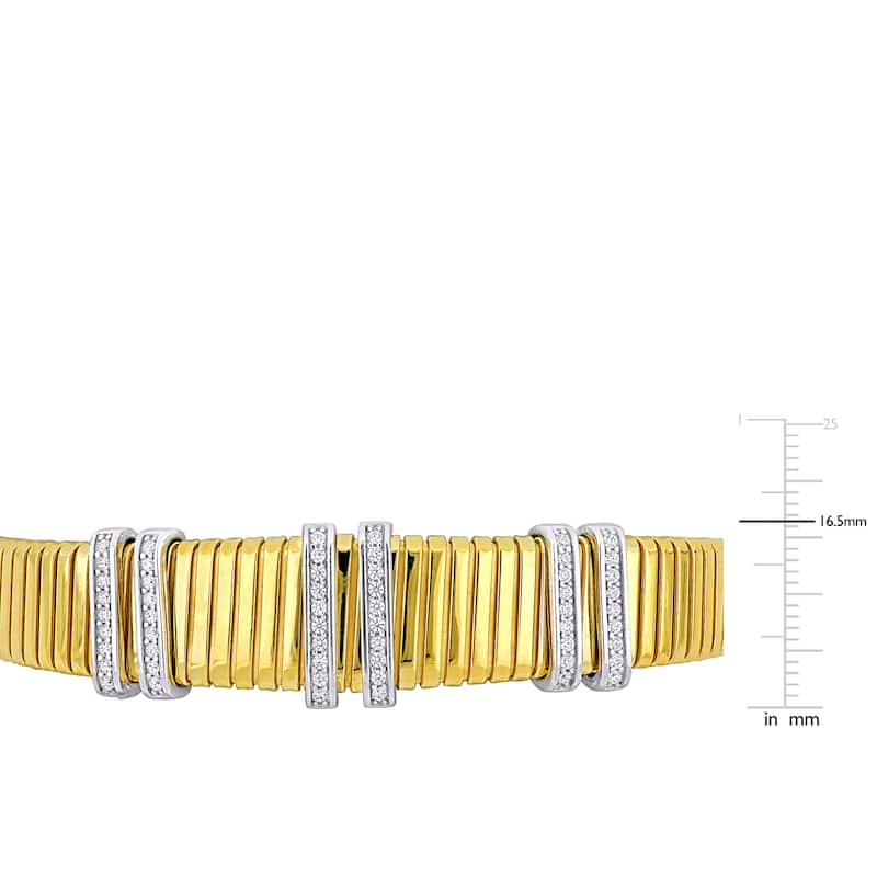 Miadora 1 3/4ct TGW Cubic Zirconia Omega Design Bangle in Two Tone Sterling Silver