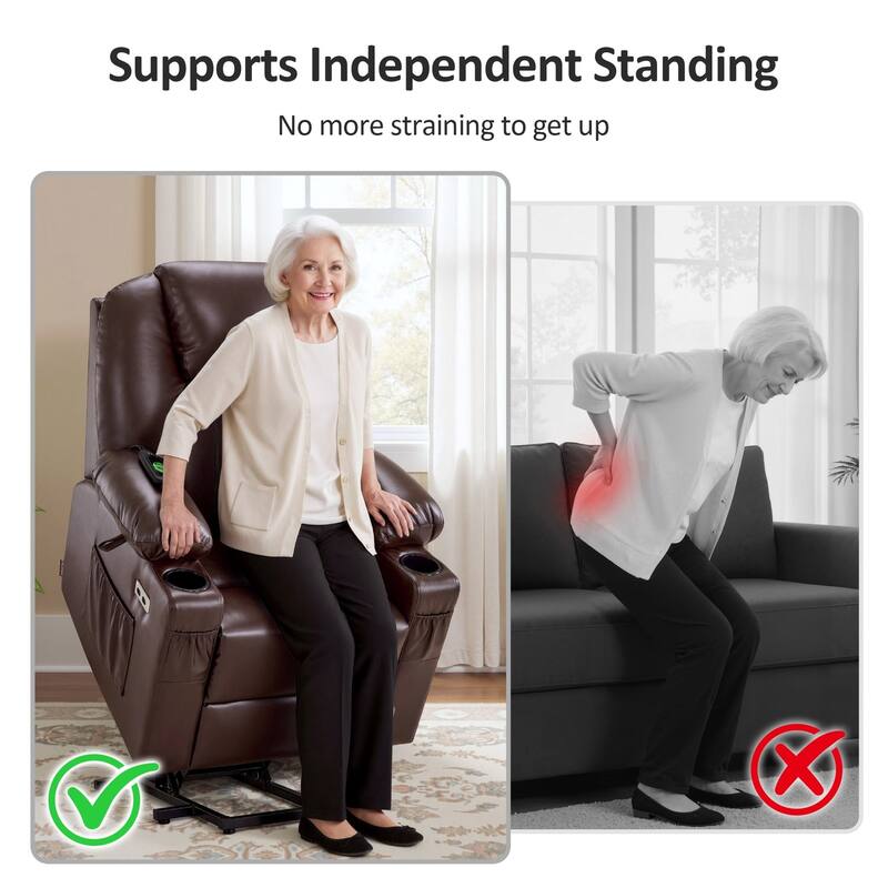 MCombo Small Power Lift Recliner Chair with Massage and Heat for Elderly, 3 Positions and USB Ports Faux leather 7141
