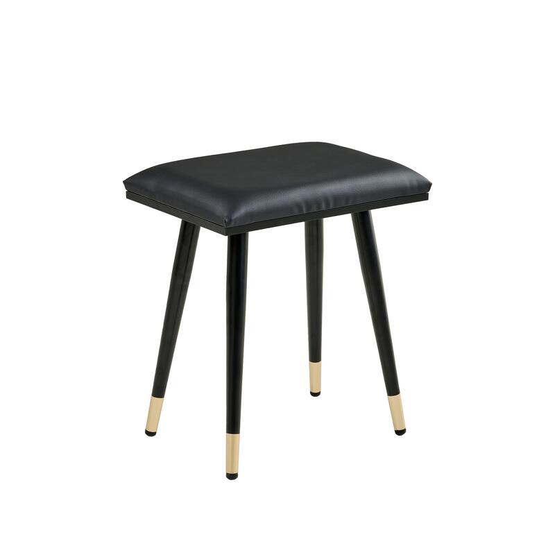 Modern Makeup Vanity Set with PU Cushioned Stool, Retractable Dressing Table Vanity Desk with Mirror, Light & Power Outlet