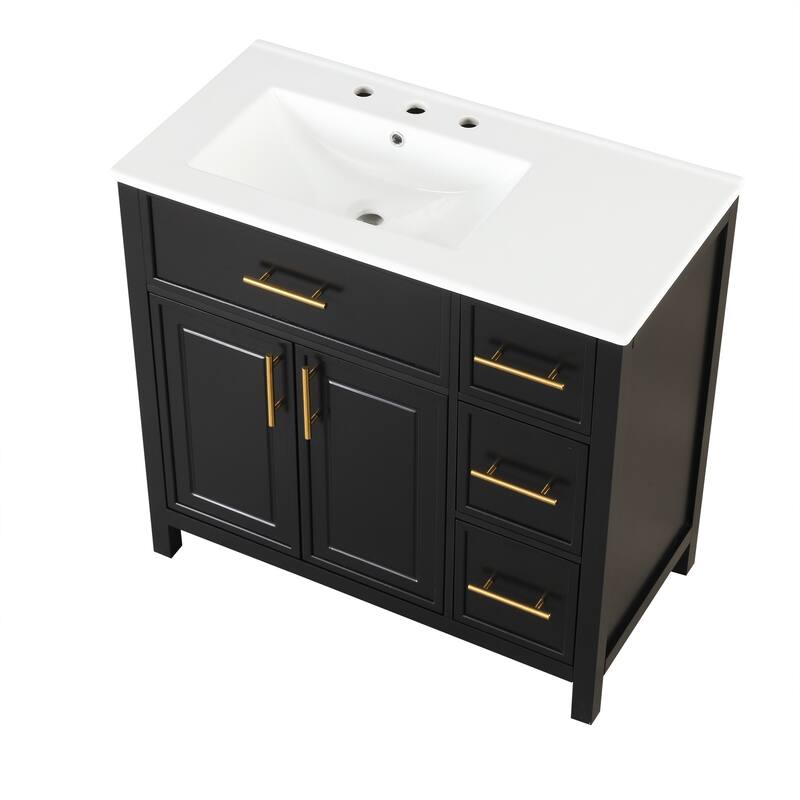 24 inch MDF Bathroom Vanity with Sink Top, Bathroom Vanity Cabinet with Two Doors and Three Drawers
