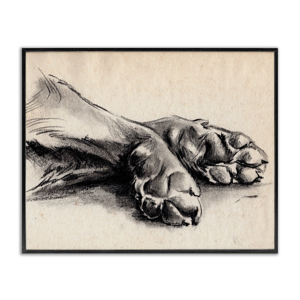Stupell Dog Paw Charcoal Design Minimal Tan Black Framed Giclee Texturized Art by Jennifer Paxton Parker