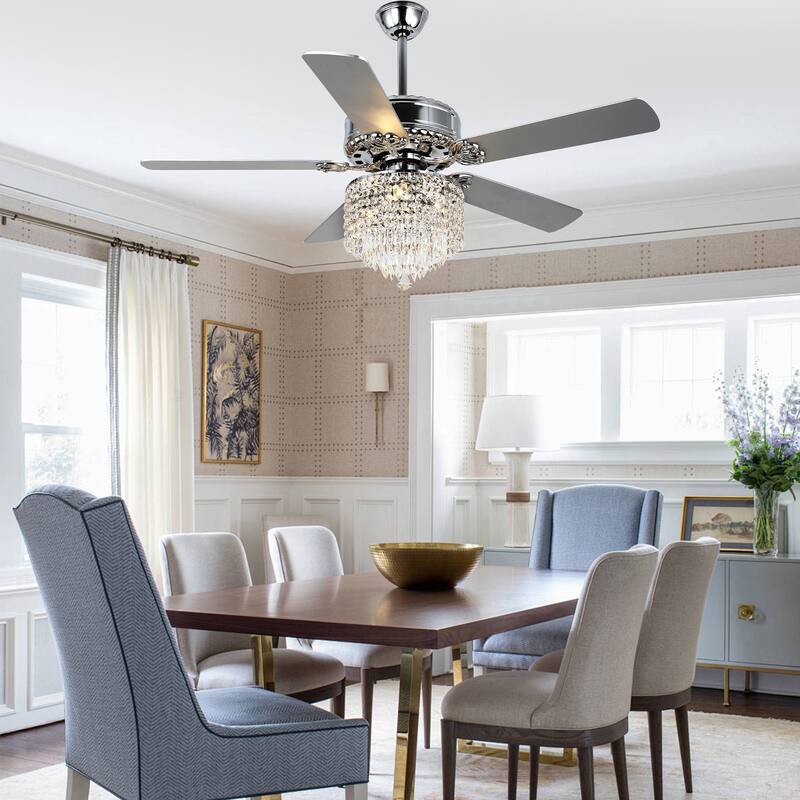 52" Modern Indoor Reversible Crystal Drum Ceiling Fan with Remote Control and Light Kit 6-speed DC Motor