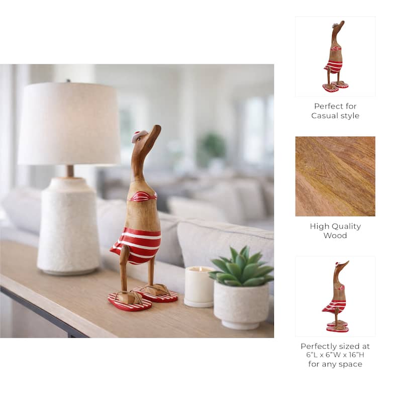 Decorative Wooden Bikini Duck Figurine Sculpture - 16.0"