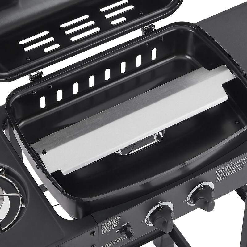 Anmytek 2-Burner Stainless Steel Propane Gas Grill with Side Burner 24000 BTU Enameled Grates Side Tables