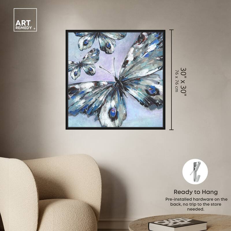 Art Remedy Butterfly Trio Framed Butterfly 1 Piece Canvas Wall Art