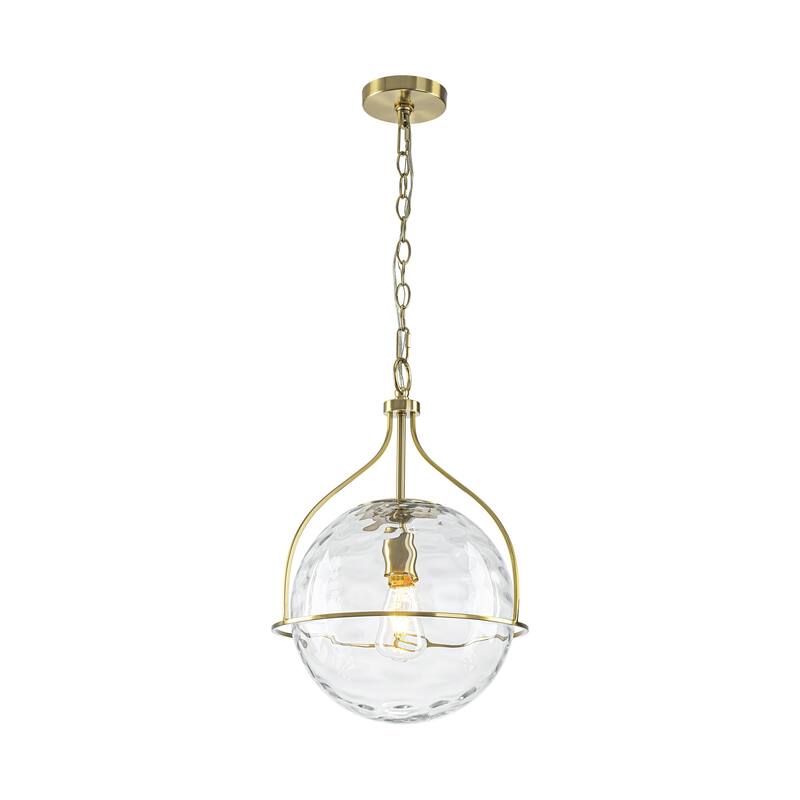 1-Light Modern Transitional Metal & Glass Pendant with Water-Ripple Glass Sphere for Living Room - 13.2" W x 19.3" H