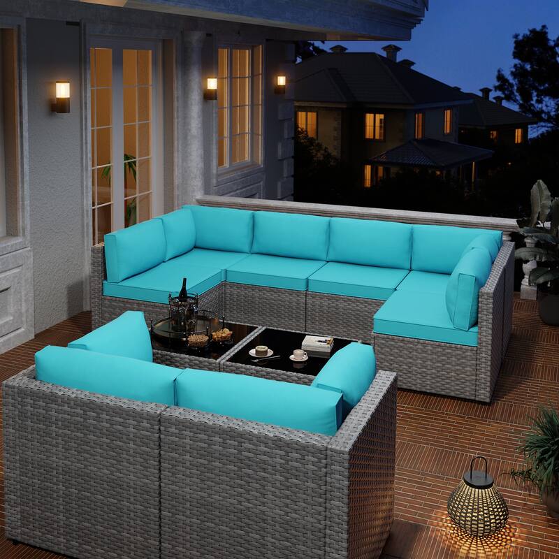 10-Piece Sectional Seating Group with Cushion, Wicker Sectional Sofa