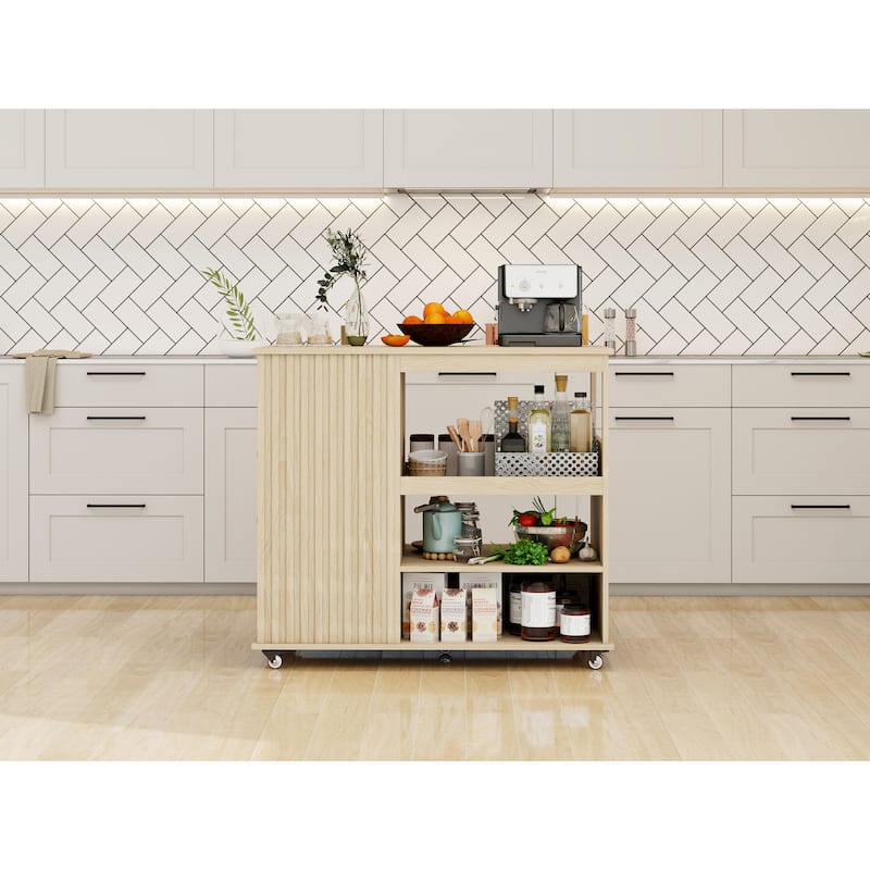 Kitchen Island Rolling Serving Utility Cart with Storage Drawer, Wine Rack and Lockable Casters, Kitchen Cart for Kitchen, Bar