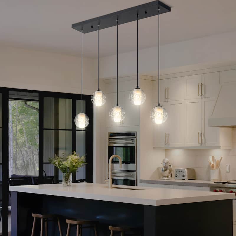 Starsky 5 Light Modern Linear Chandelier Cluster Kitchen Island Light with Glass Shade - Black