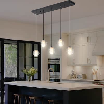 Starsky 5 Light Modern Linear Chandelier Cluster Kitchen Island Light with Glass Shade