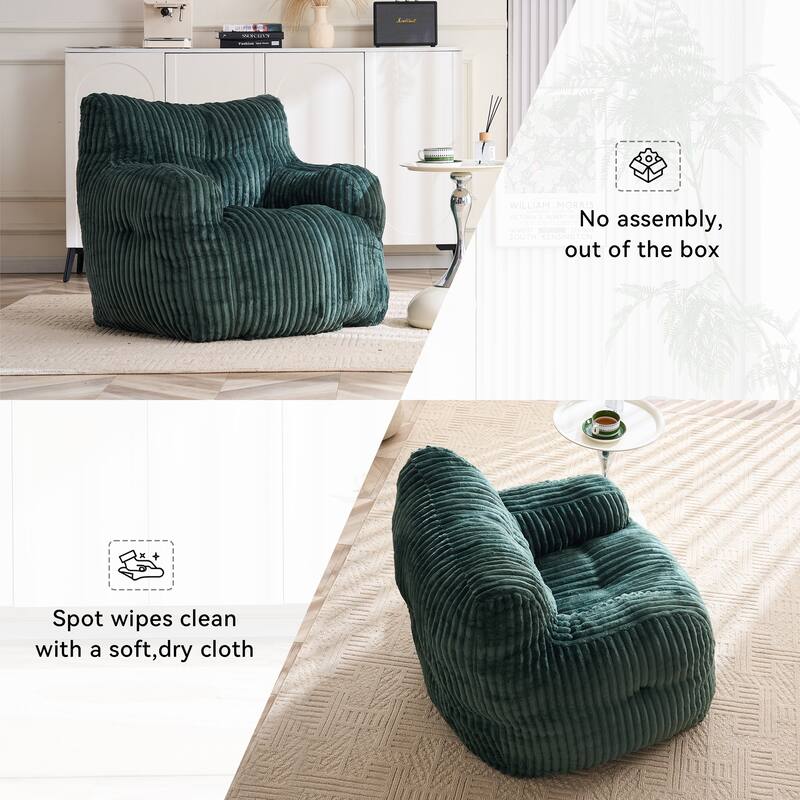 Soft Fluffy Corduroy Fabric Bean Bag Chair Filled With Memory Sponge