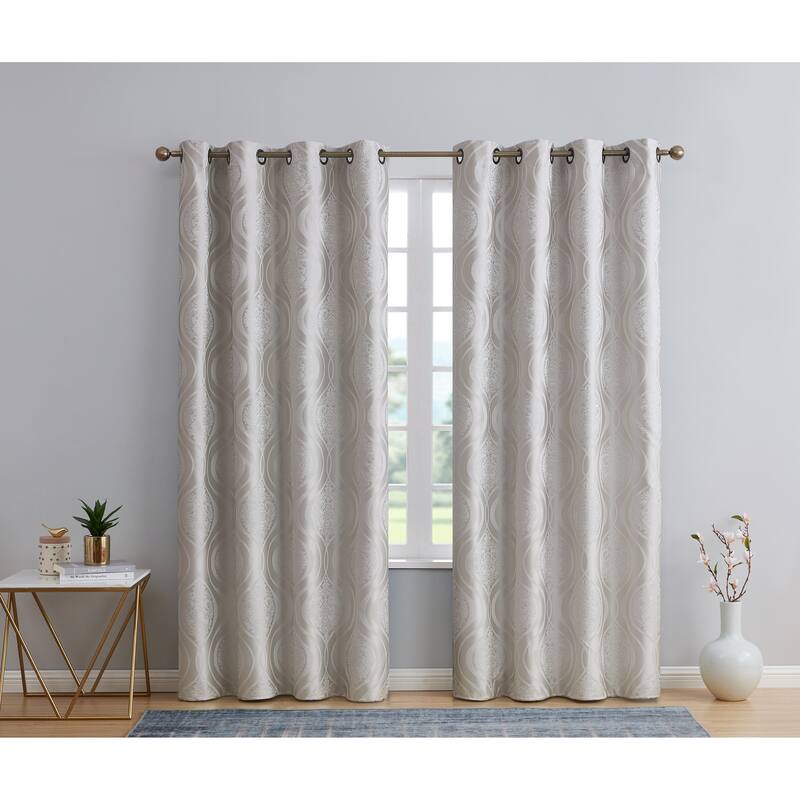 HLC.me Montero Damask 100% Full Complete Blackout Heavy Insulated Energy Savings Grommet Curtain Panels, 2 Panels