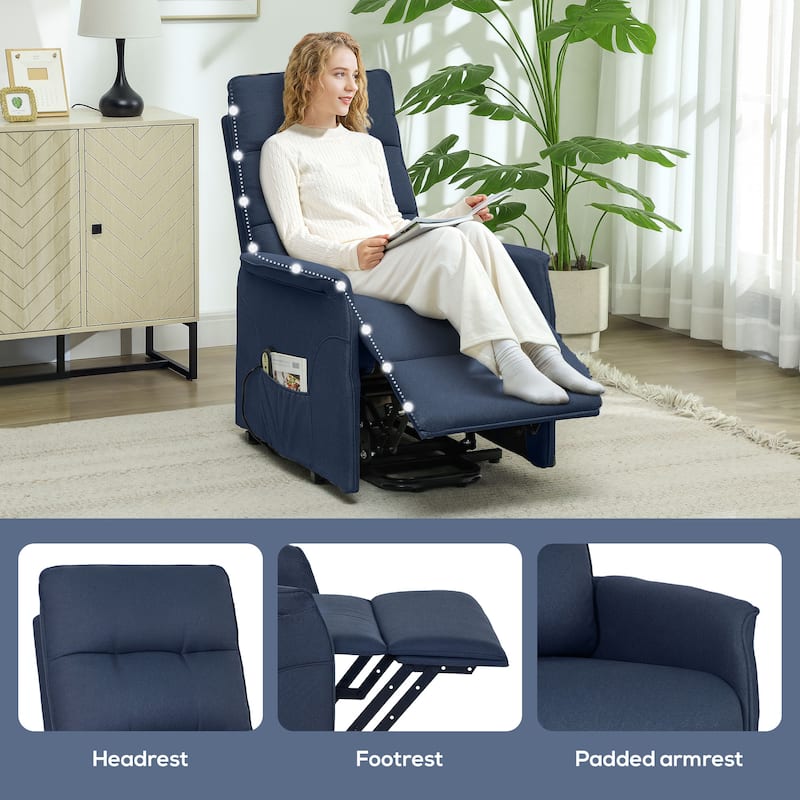 Power Lift Linen Fabric Recliner Chair with Remote Control and Electric Reclining Seat with Footrest