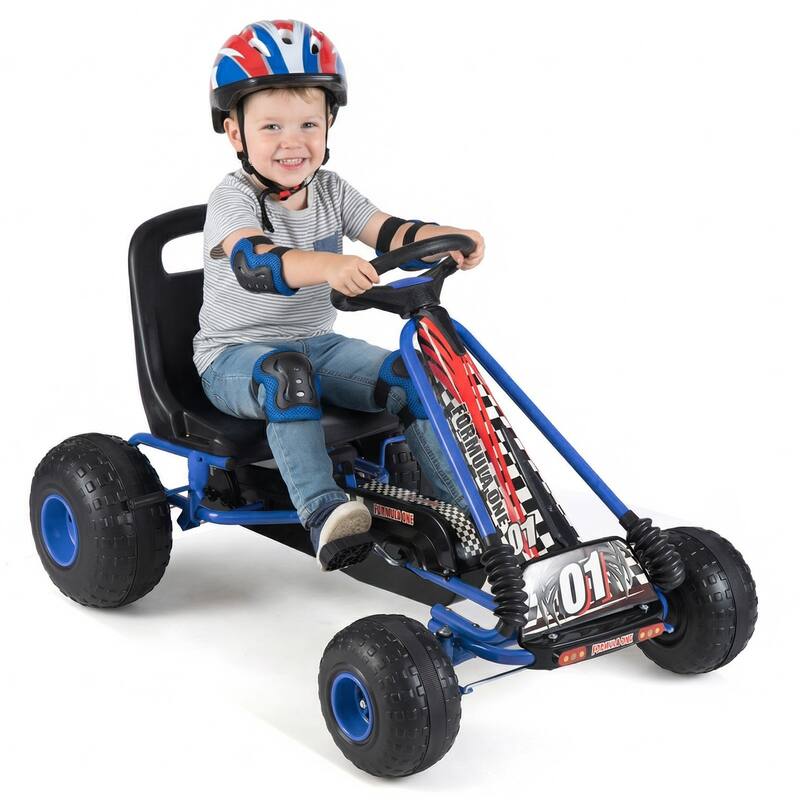 Gymax Kids 4-Wheel Pedal Go Kart w/Clutch & Hand Brake Multi-Terrain - Navy Blue