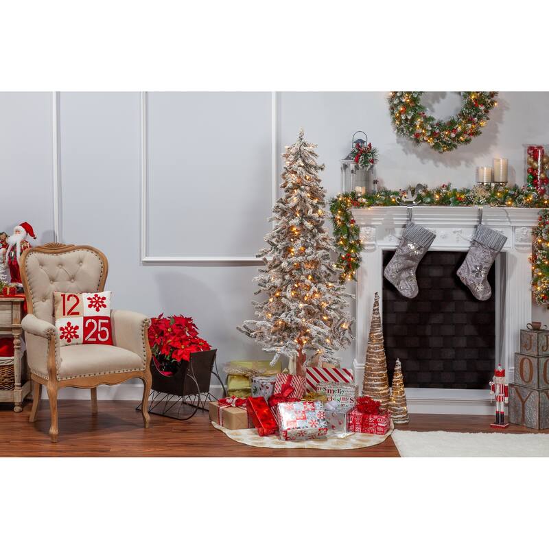6 Foot Pre Lit Flocked Alpine Tree with 150 clear lights - N/A