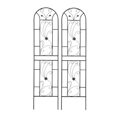 2 Pack Black Galvanized Metal Climbing Plant Trellis for Garden Yard or Outdoor Vertical Growth - 19.7”W x 86.7”H