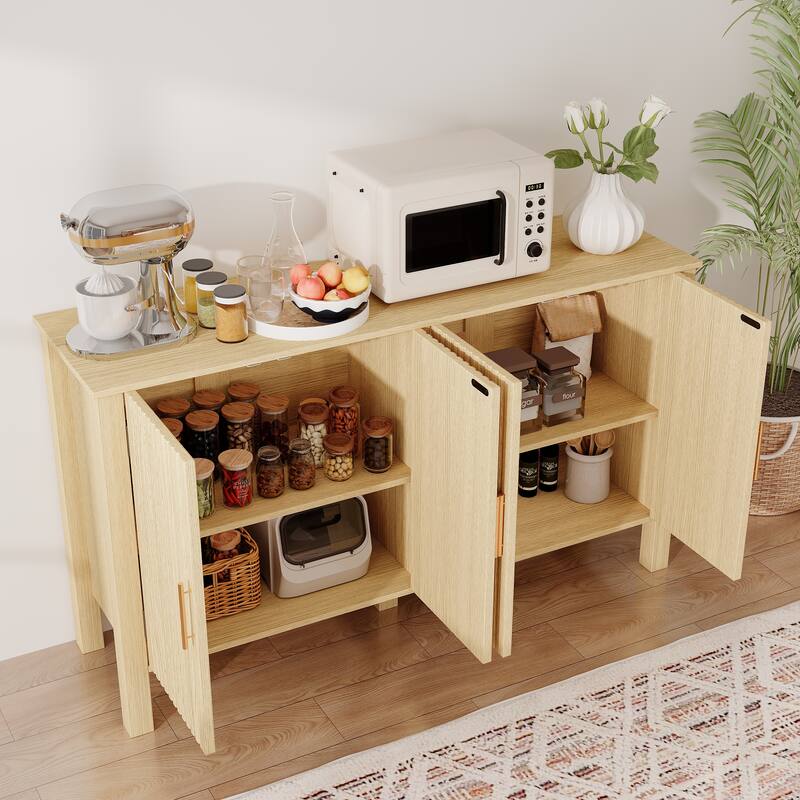 EROMMY Modern Fluted Sideboard Buffet Cabinet, Solid Wood Console Table with Adjustable Shelves for Living Room, Dining Room