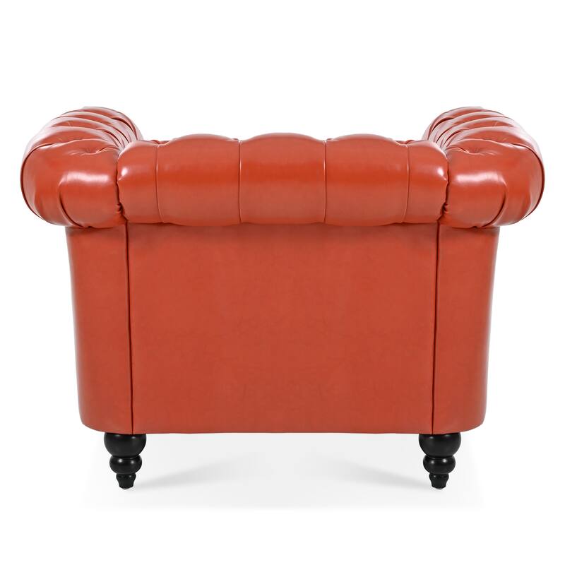 Compact PU Leather Sofa with Pocket Springs and Birch Wood Legs for Living Room and Guest Rooms