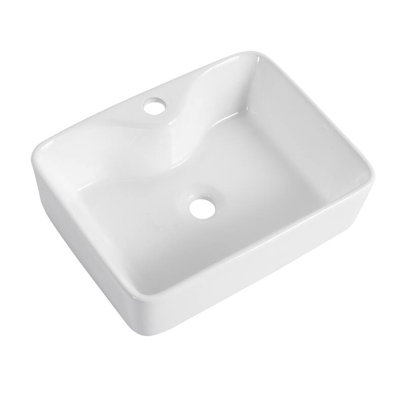 Ceramic Rectangular Above Counter White Bathroom Sink Art Basin - Gloss White