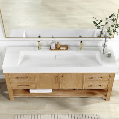 Vera Rectangular White Composite Stone Console Bathroom Vanity Sink