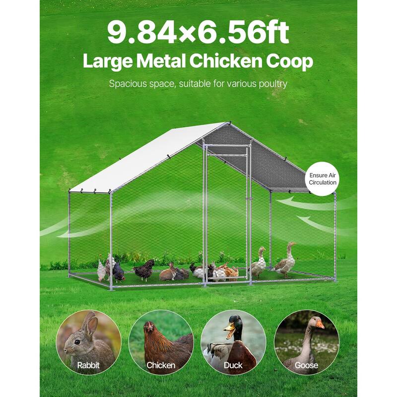 UIMOSO Metal Chicken Coop, Large Walk-in Chicken Runs with Cover, Hen House Enclosure with Security Lock