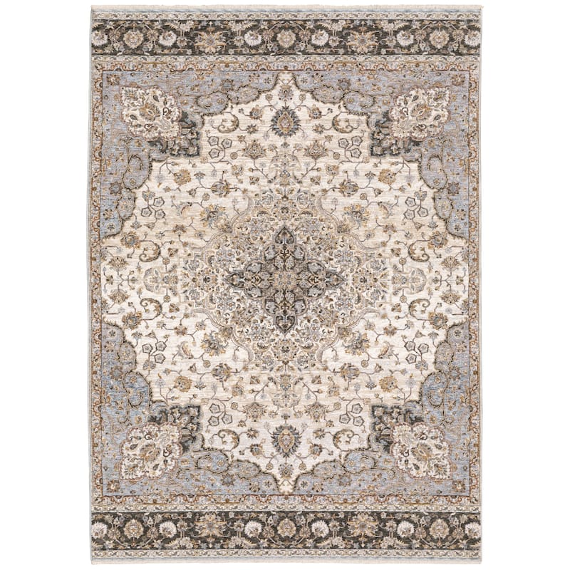 Style Haven Marley Faded Medallion Fringed Area Rug - 7' 10" x 10' 10" - Ivory/ Blue - Rectangle