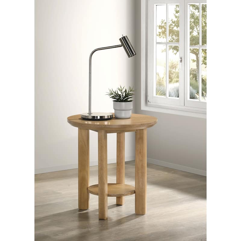 Ottowa 22-Inch Round Wood Side End Table with Shelf - 22" x 22" x 23.75"