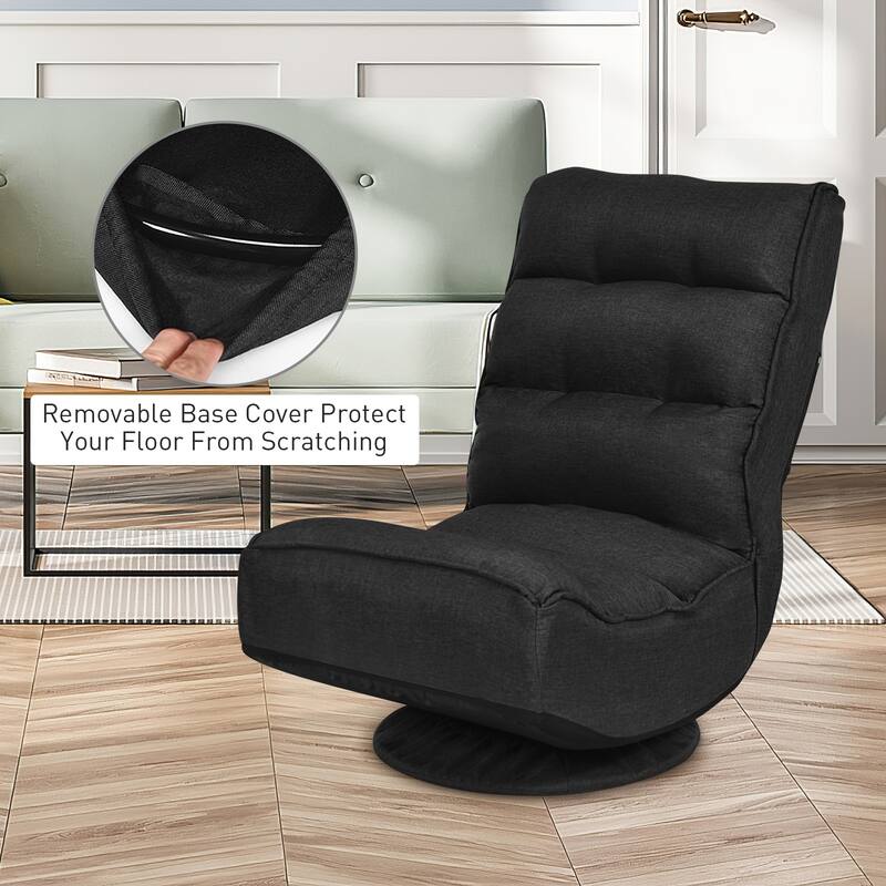 360-Degree Swivel Floor Chair with Foldable Design and Adjustable Backrest