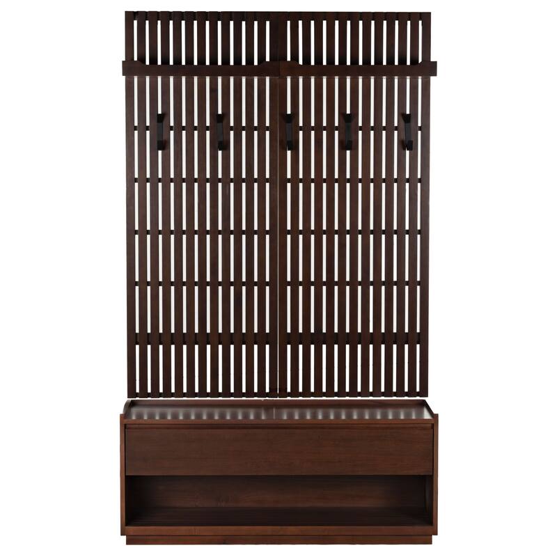 SAFAVIEH Couture Petrabella Wood Hall Tree With Bench - 48"W x 16"D x 60"H