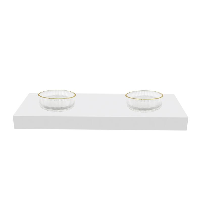 Cowrie 16" & 14" Round Decorative Crystal Vessel Sinks With White Base - 60"Countertop - 14"Clear With Gold Rim