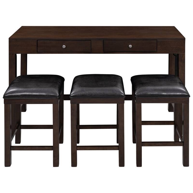 4Piece Counter Height Table Set with Socket and Fabric Padded Stools