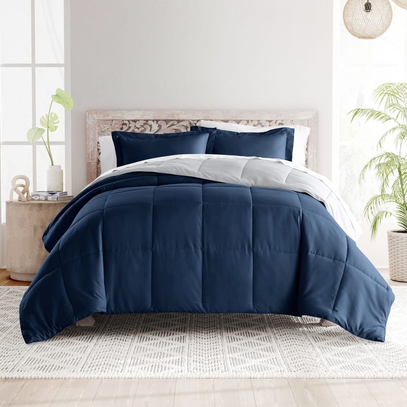 Soft Essentials All-season Down Alternative Reversible Lightweight Comforter Set - Navy & Light Gray - Full - Queen