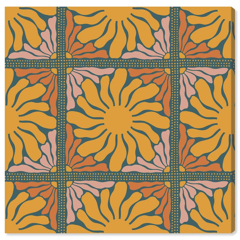 Wynwood Studio Canvas Abstract Sun Floral Divisions Gold and Dark Gold Modern & Contemporary Wall Art Canvas Print - 30 x 30