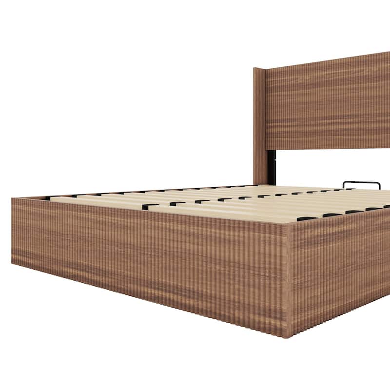 Wooden Smooth Gas Lift Storage French Platform Bed Frame with Slats
