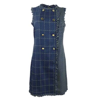 Julia Jordan Women's Mixed-Plaid Sheath Dress (6, Navy/Gold)