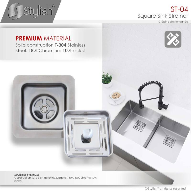 STYLISH 3.5 Inch Square Kitchen Sink Strainer with Removable Basket