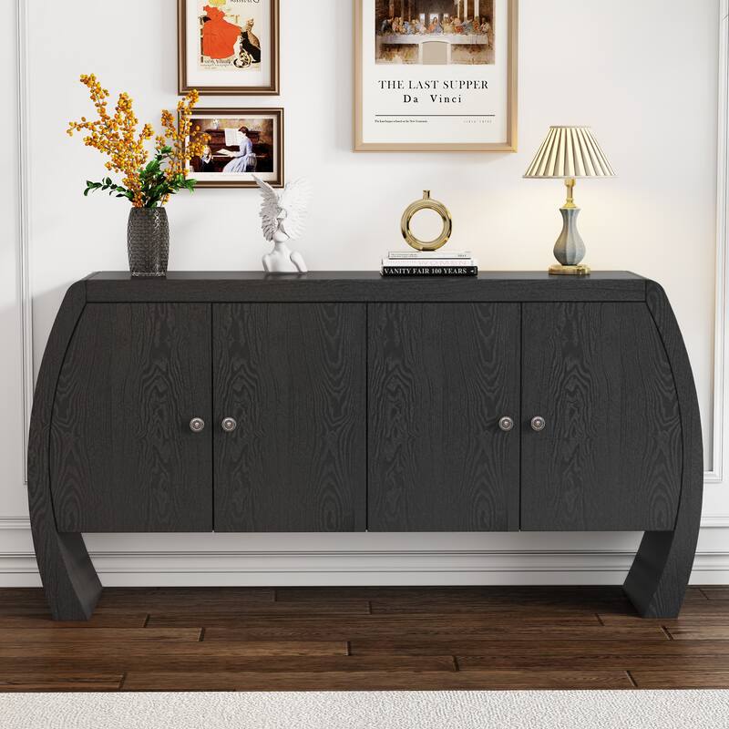 59" Vintage Console Table with Brass Handles - Black