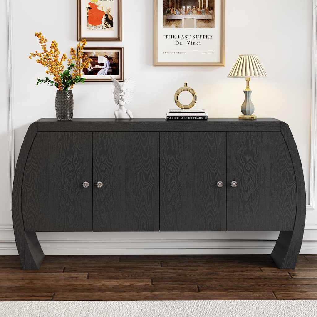 59" Vintage Console Table with Brass Handles