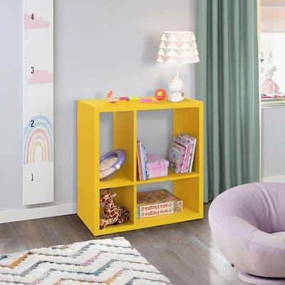4-Cube Open Bookcase, Kids Toy Storage Shelf Organizer (Yellow)