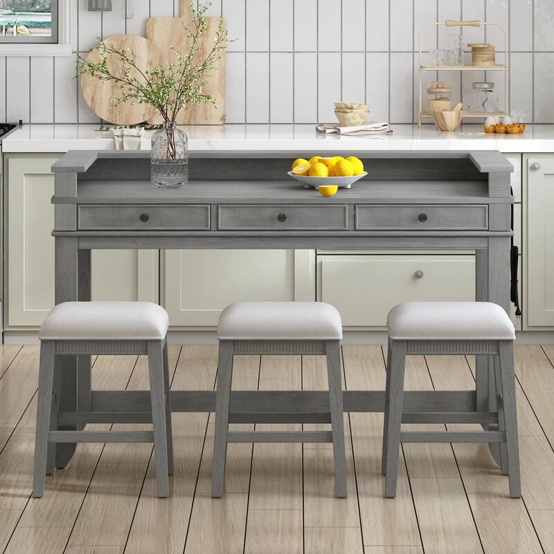 4-Piece Dining Table Set for 3 - Retro Kitchen Table with 3 Storage Drawers and Matching Chairs