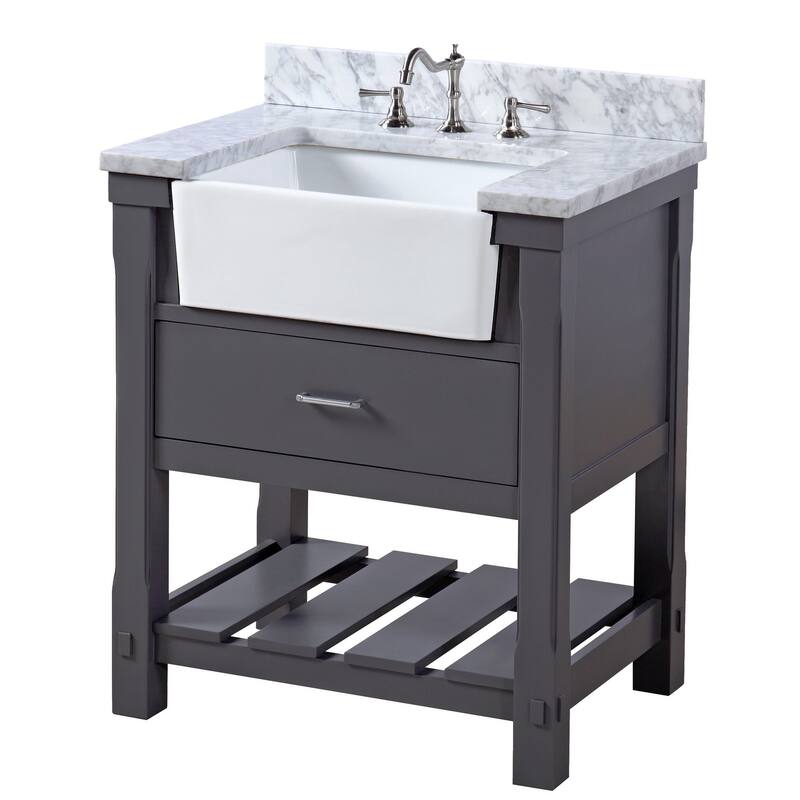 KitchenBathCollection Charlotte 30" Farmhouse Bathroom Vanity with Carrara Marble Top