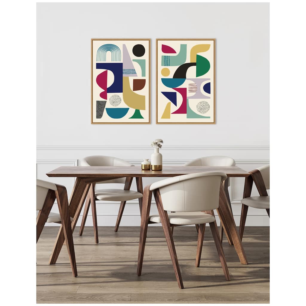 Kate and Laurel Sylvie MCM Retro Abstract Pattern Rainbow Framed Canvas Art Set by Rachel Lee