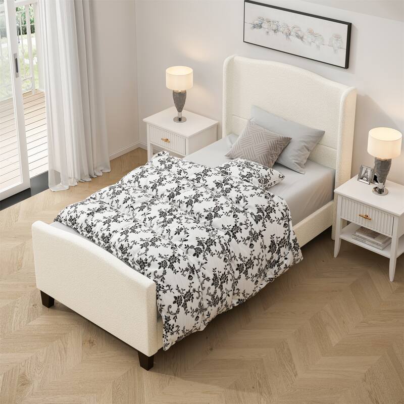 Twin Size Upholstered Bed Frame - White