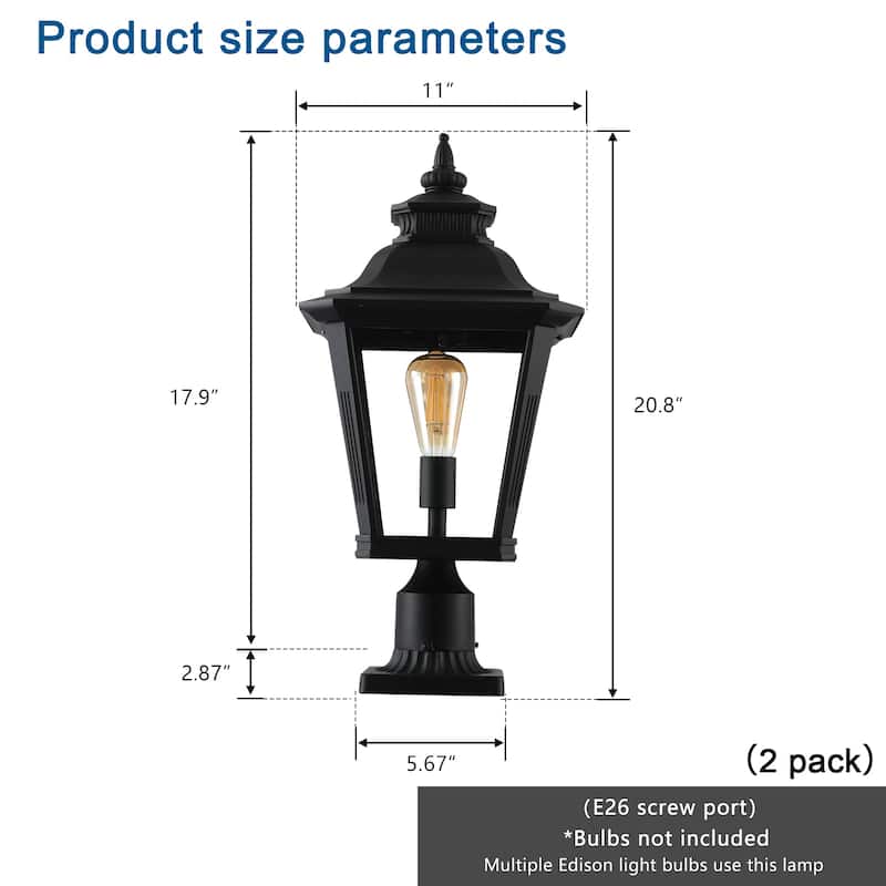 Outdoor Glass Column Headlights, Retro Style Post Lamp, 2 PC